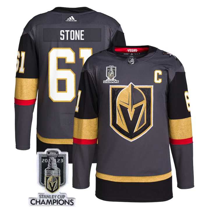 Men%27s Vegas Golden Knights #61 Mark Stone Gray 2023 Stanley Cup Champions Stitched Jersey->vegas golden knights->NHL Jersey